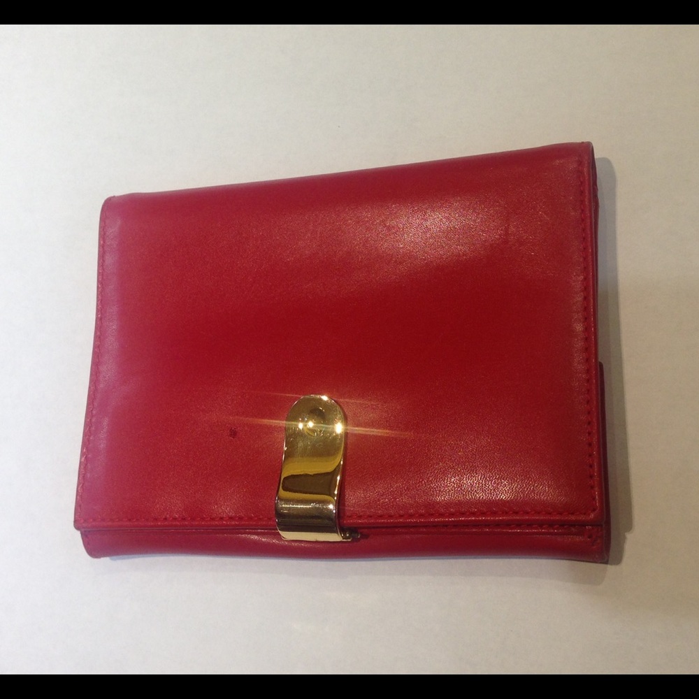 Movado Red Leather Wallet with Gold Clasp RARE